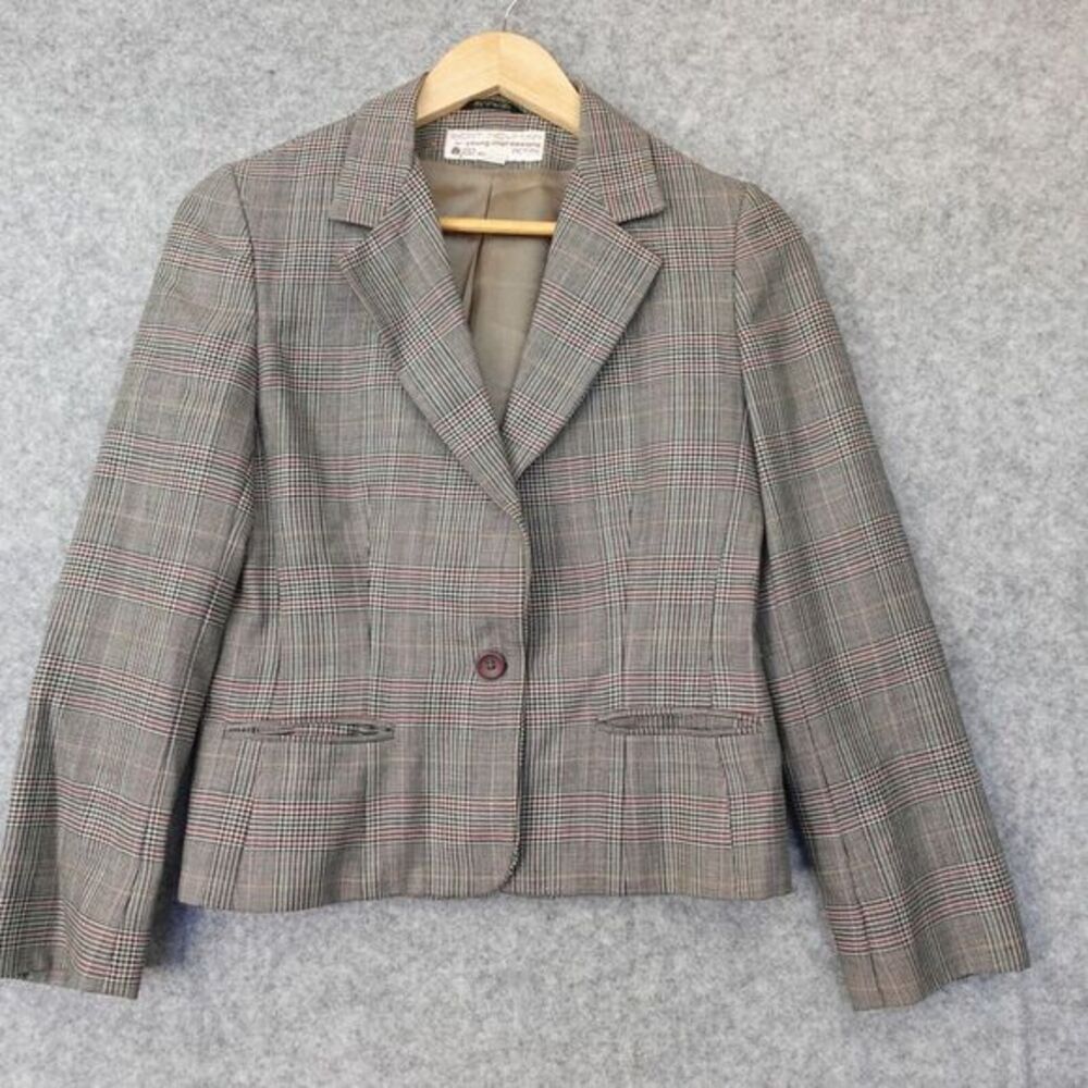 Vintage Crop Blazer Women S Glen Plaid Houndstooth Office Jacket BERT NEWMAN USA